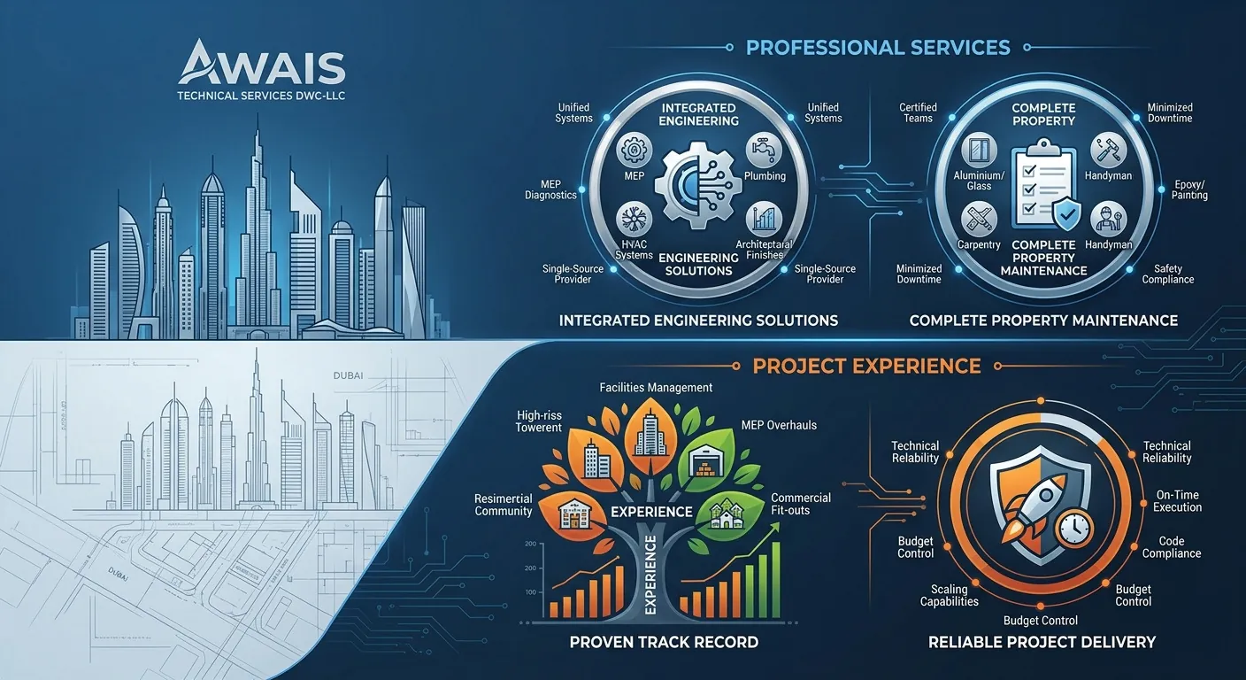 Awais professional services and project experience infographic
